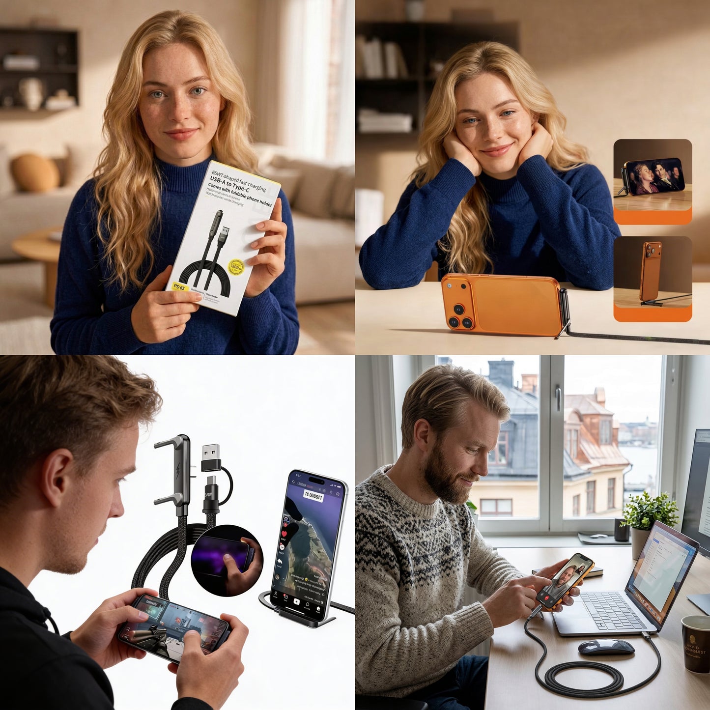 Snabbladdare 240W & Vikbar Telefonställ